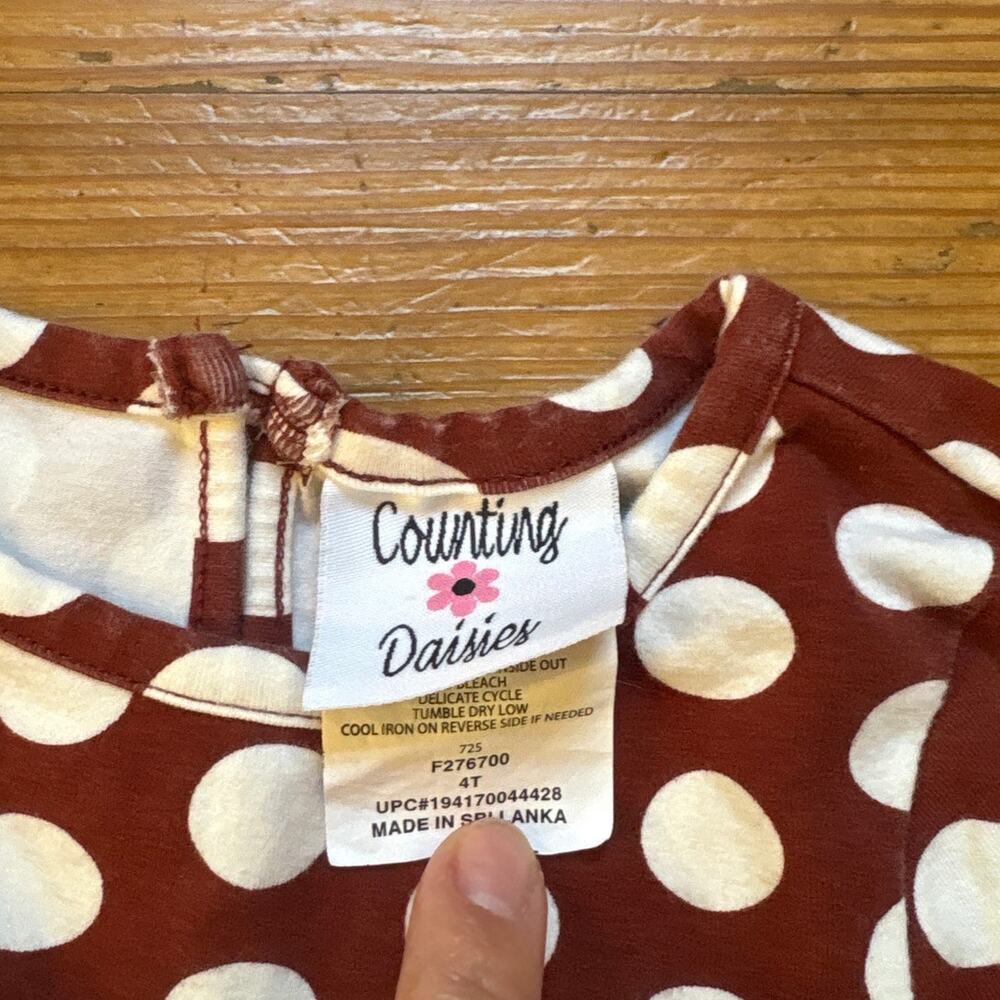 Counting Daisies brown polkadot colorful ruffle teal long sleeve pant set SIZE 4 - Picture 3 of 7
